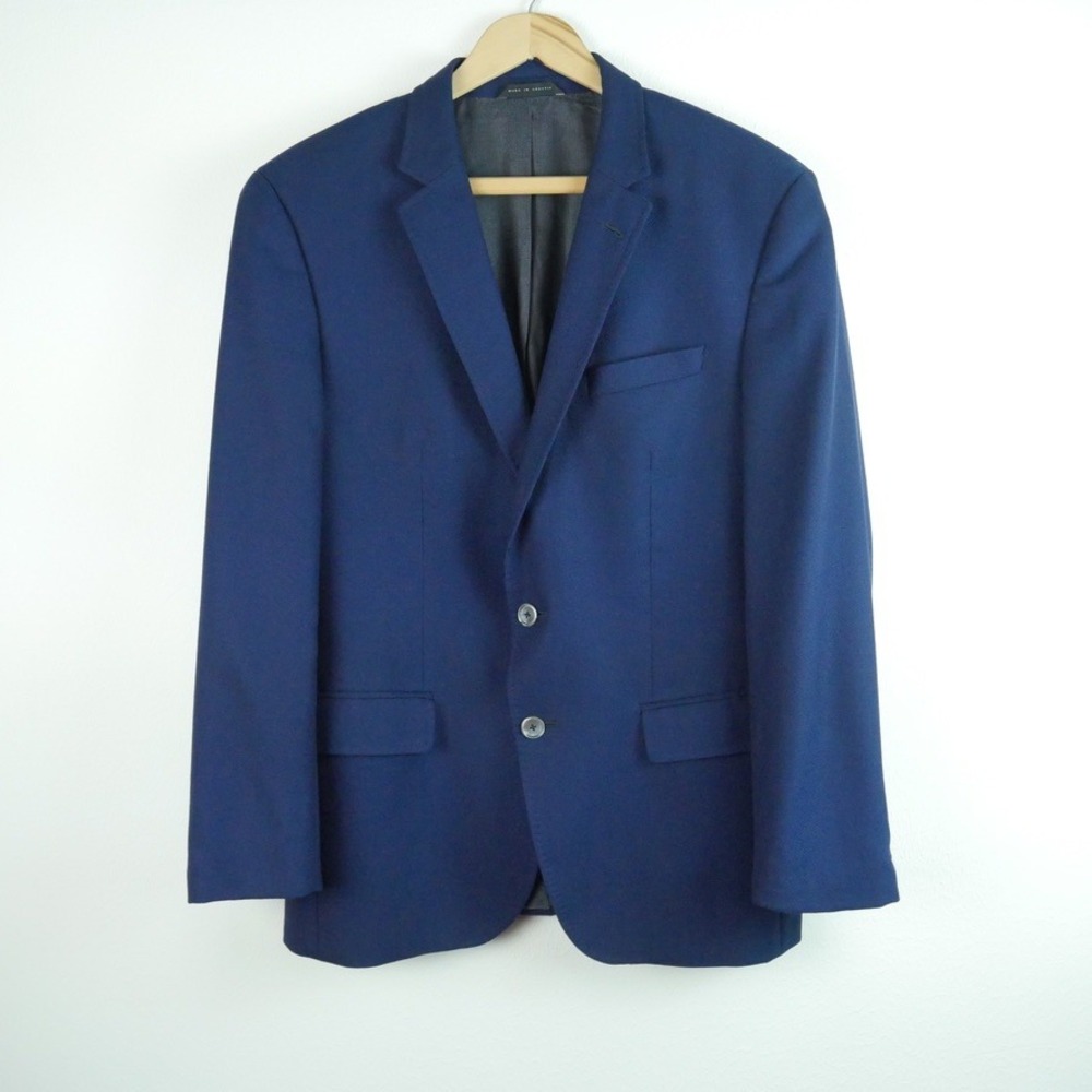 Hugo Boss Mens Blue Wool Stretch Hutson Blazer Jacket Lanificio Tesse Biella 42S